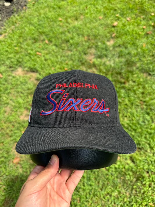 Vintage Philadelphia 76ers sports specialties black script hat